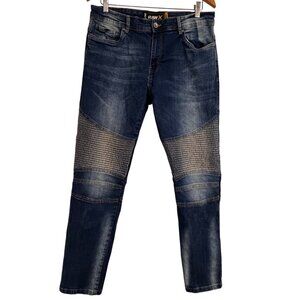 RAW X men's slim-fit stretch moto biker denim  34x30 Jeans Medium-Dark Acid Wash